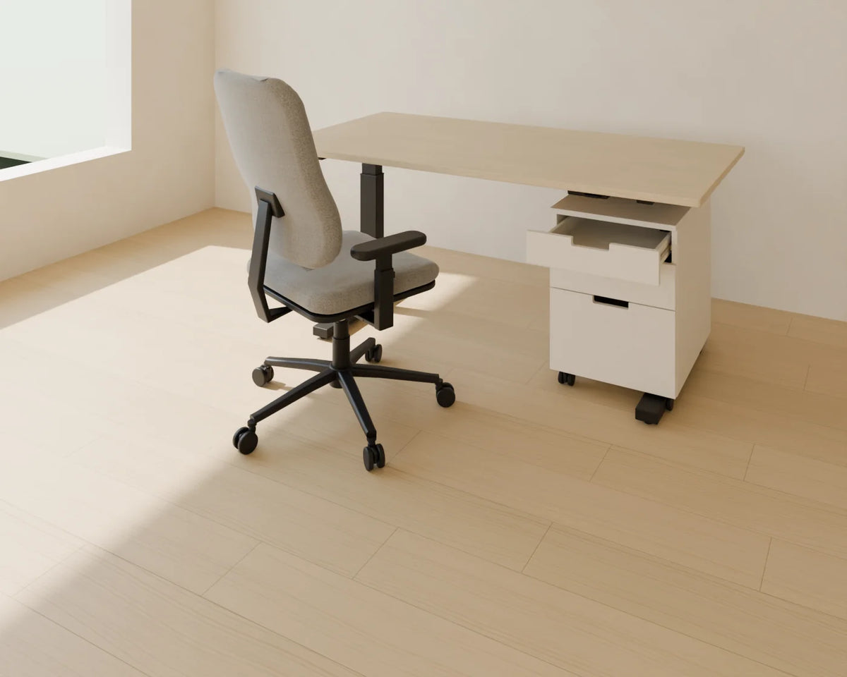 Filing Pedestal styled in a Linden House room with the sit-stand desk and ergonomic office chair (sold separately)