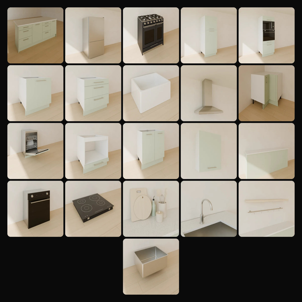 Kitchen Kit: studio renders of the 21 included assets