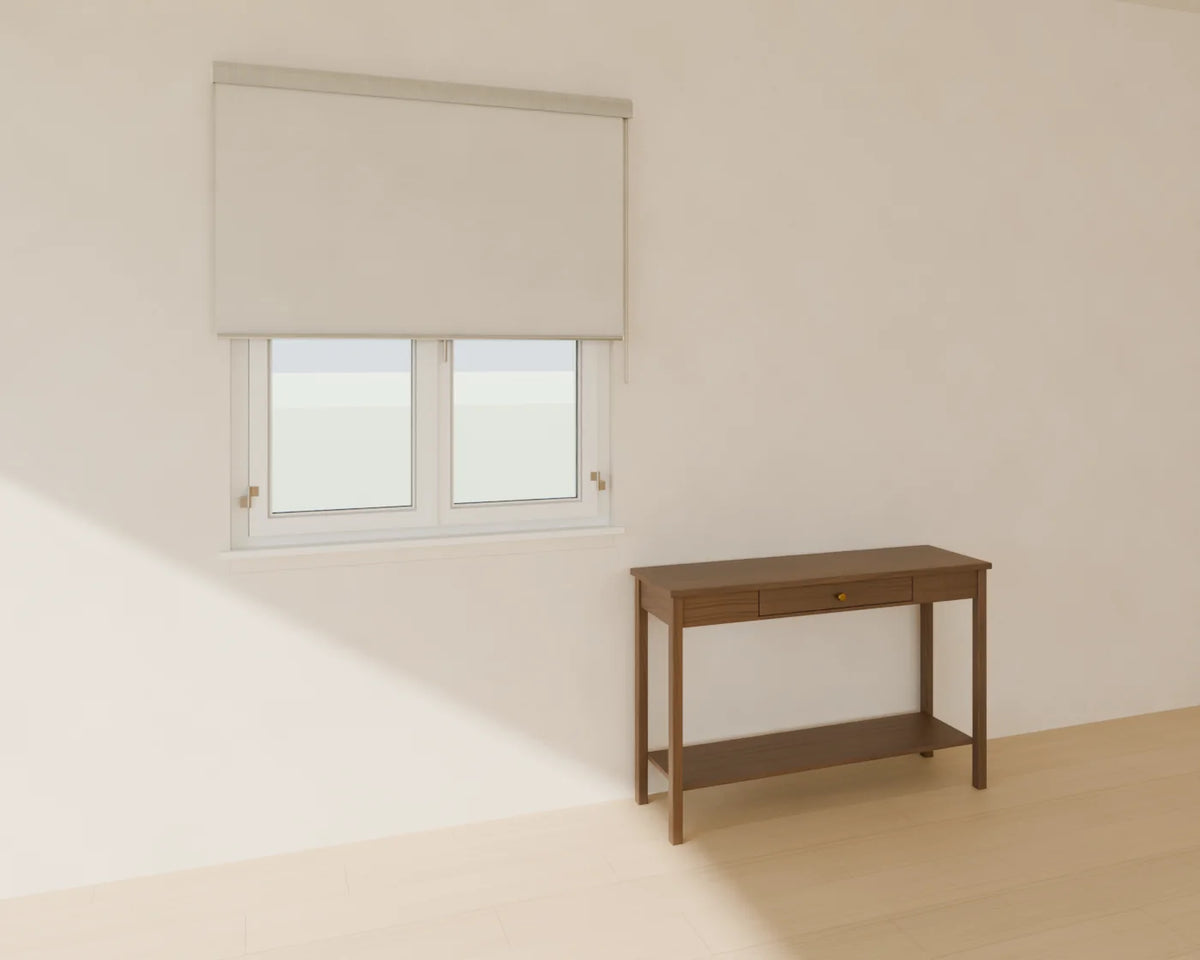 Roller Blind styled in a Linden House room with the casement window and console table (sold separately)