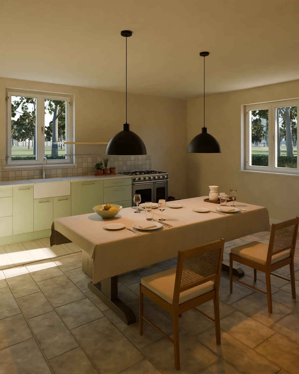 Country Kitchen scene from Linden House, portrait view (render of the delivered scene)