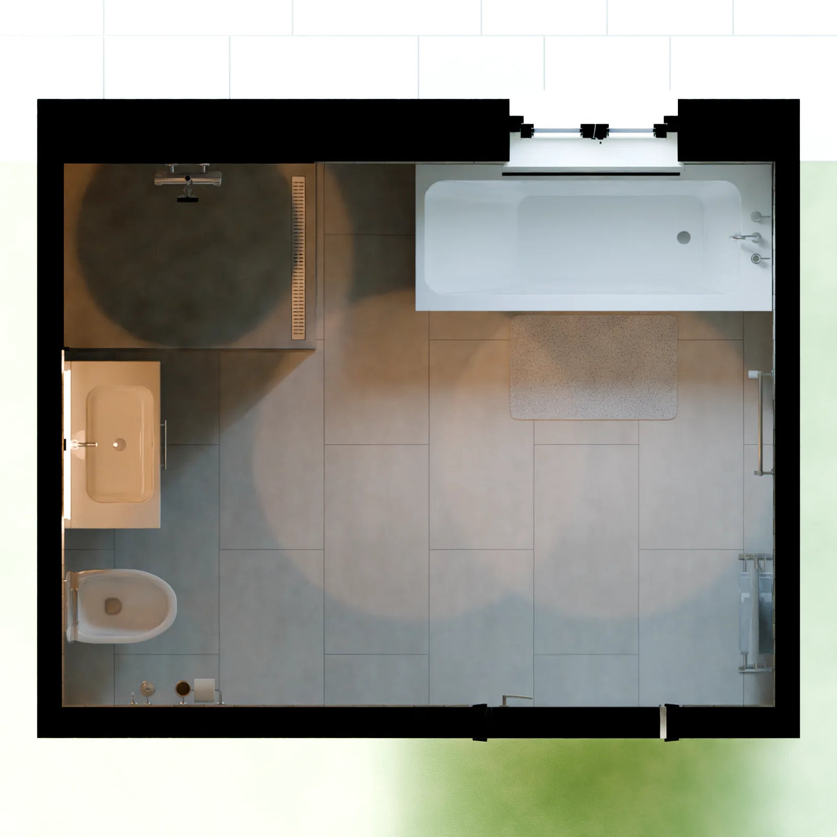 Family Bathroom scene from Linden House, floor plan view (render of the delivered scene)