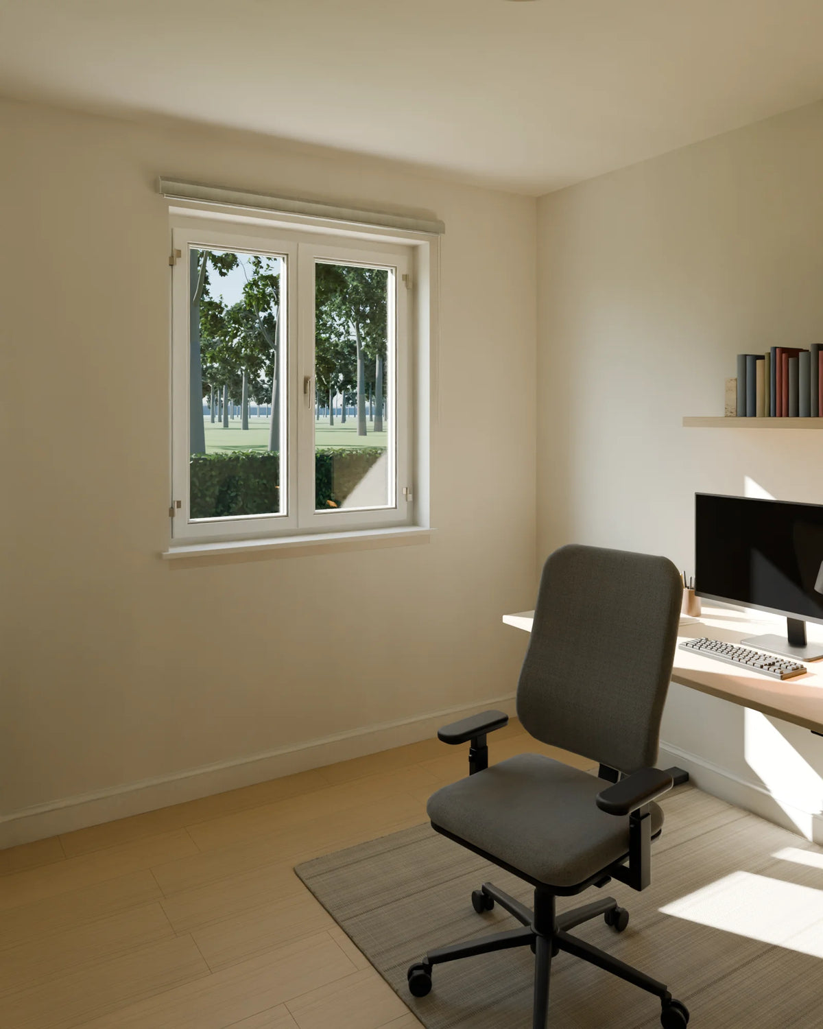 Home Office scene from Linden House, portrait view (render of the delivered scene)