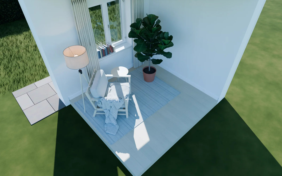 Reading Nook scene from Linden House, eye-level view (render of the delivered scene)