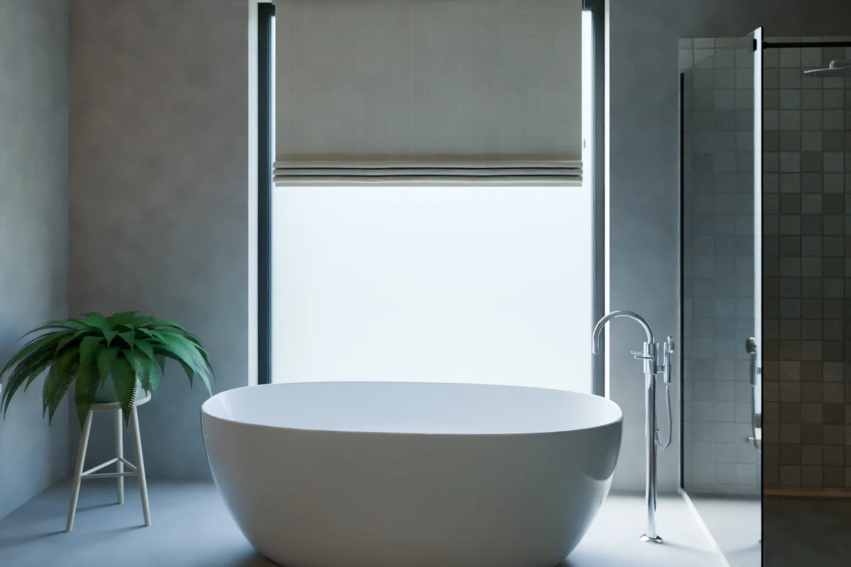 Spa Ensuite scene from Linden House, wide view (render of the delivered scene)
