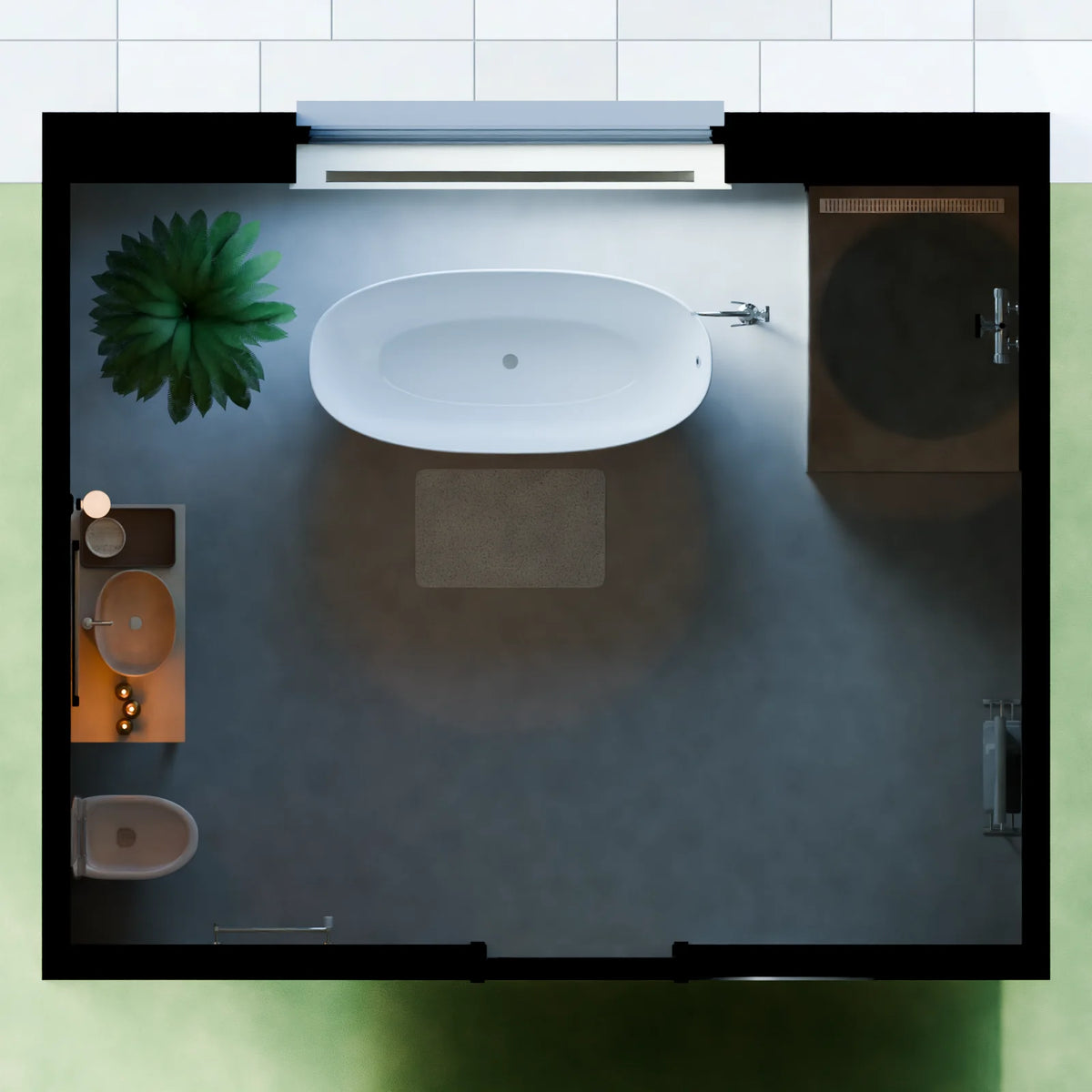 Spa Ensuite scene from Linden House, floor plan view (render of the delivered scene)