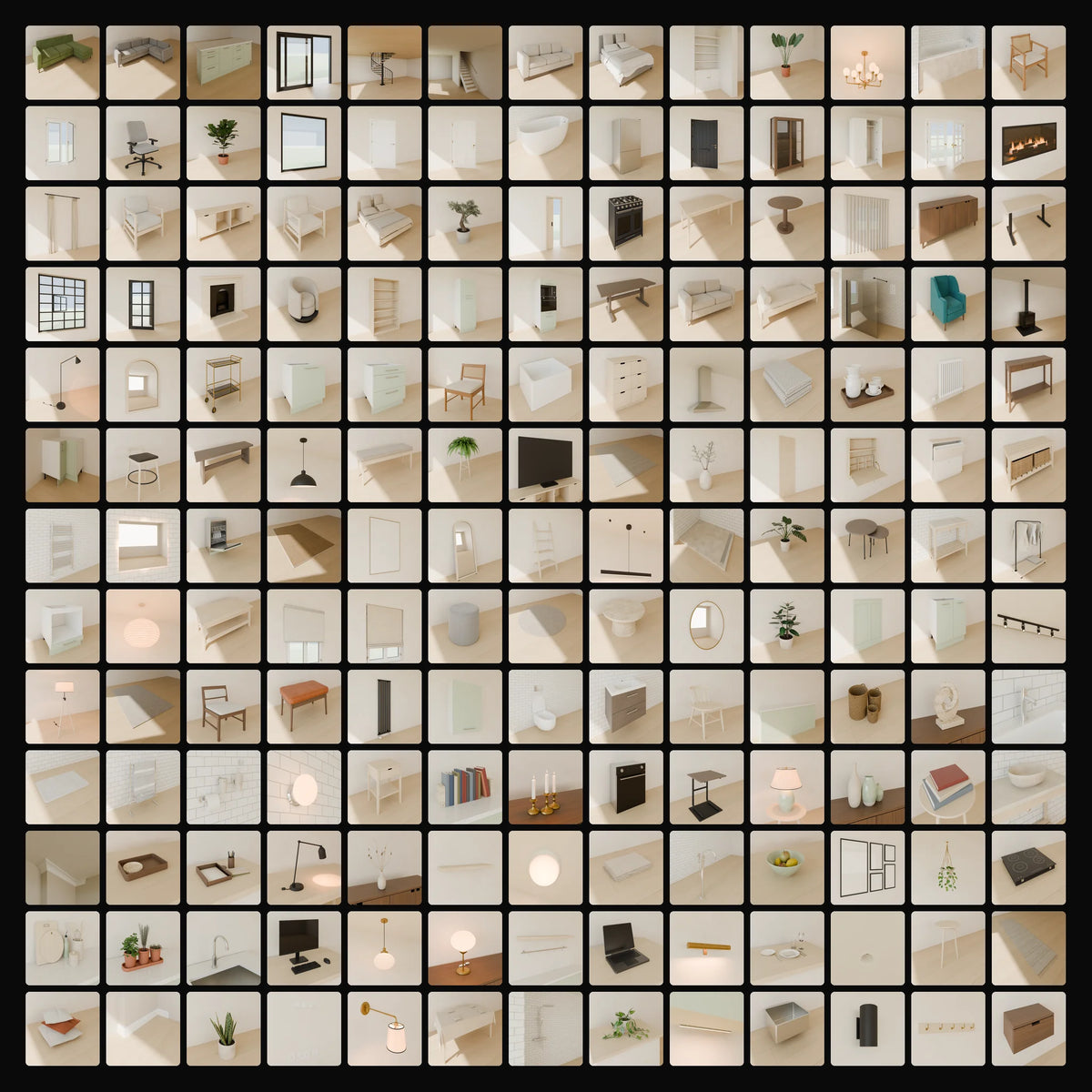 Linden House: All Scenes: studio renders of the 169 included assets