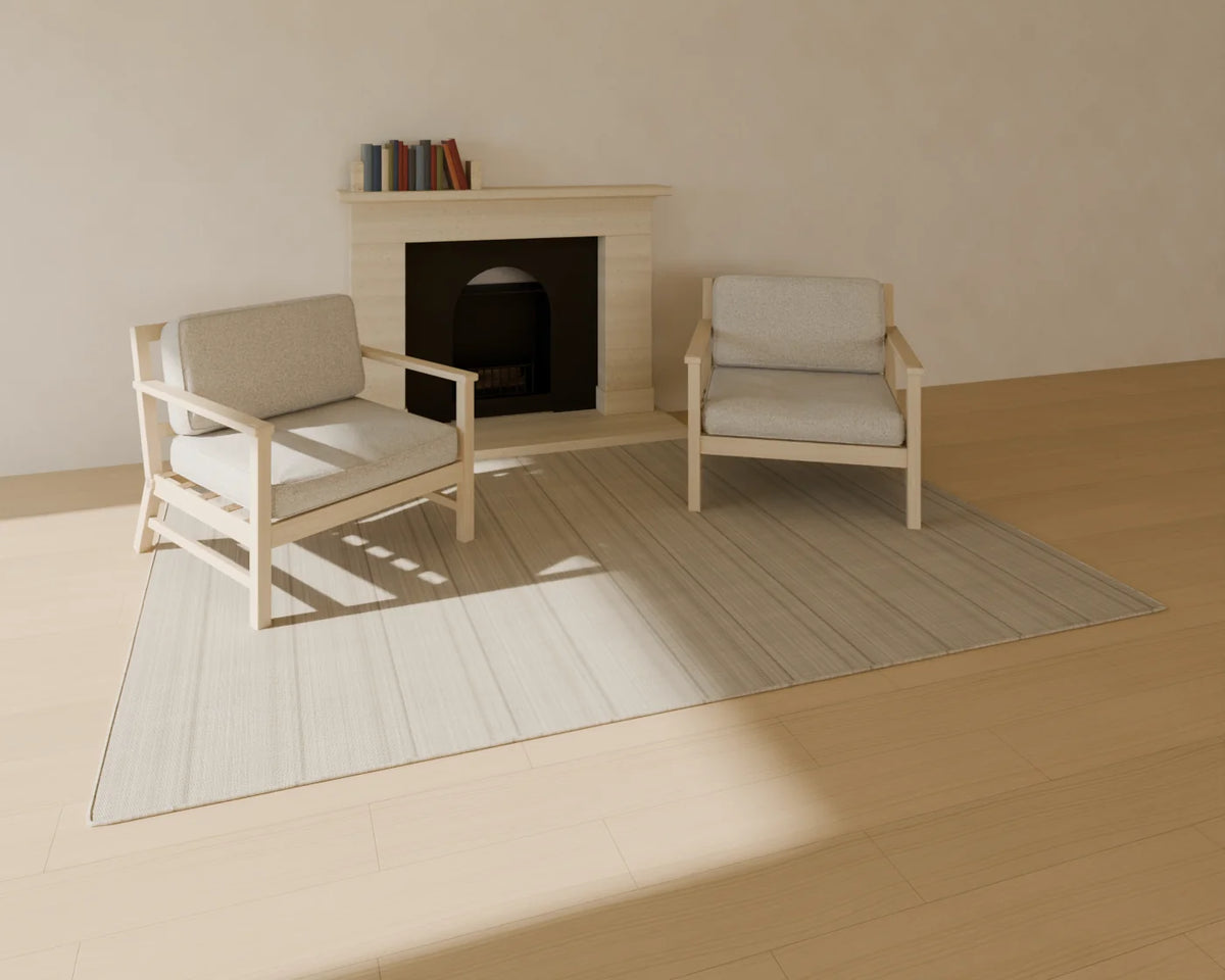 Stone Mantel Fireplace styled in a Linden House room with the lounge armchair, flatweave wool rug and book row (sold separately)