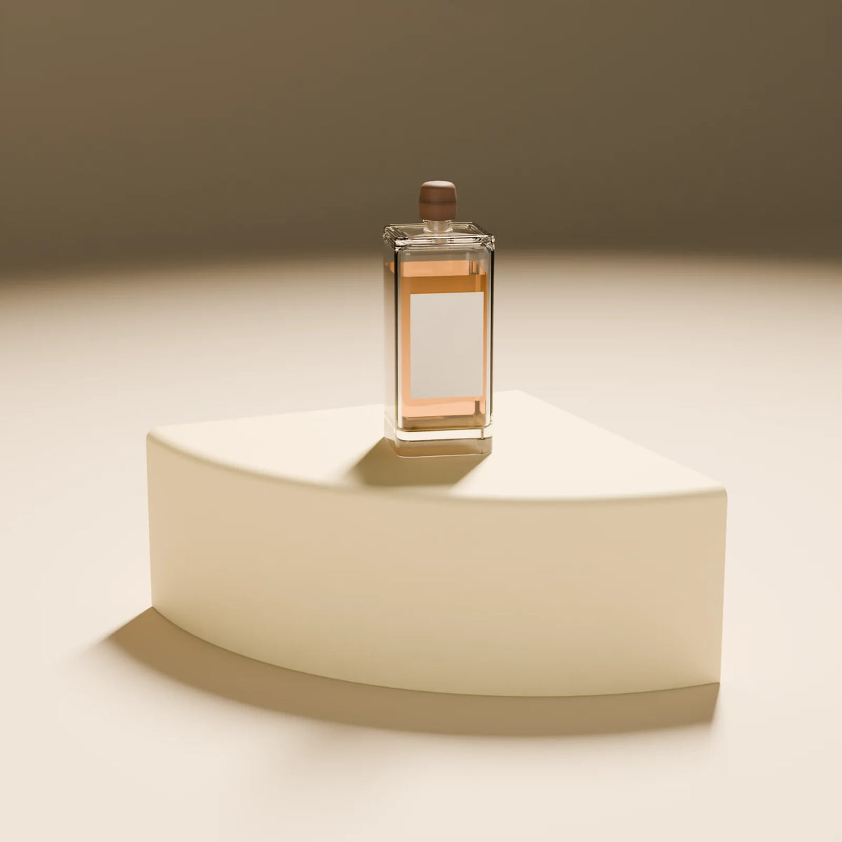 Quarter-Round Corner Podium styled in a Still Studio set with the spirits bottle (sold separately)