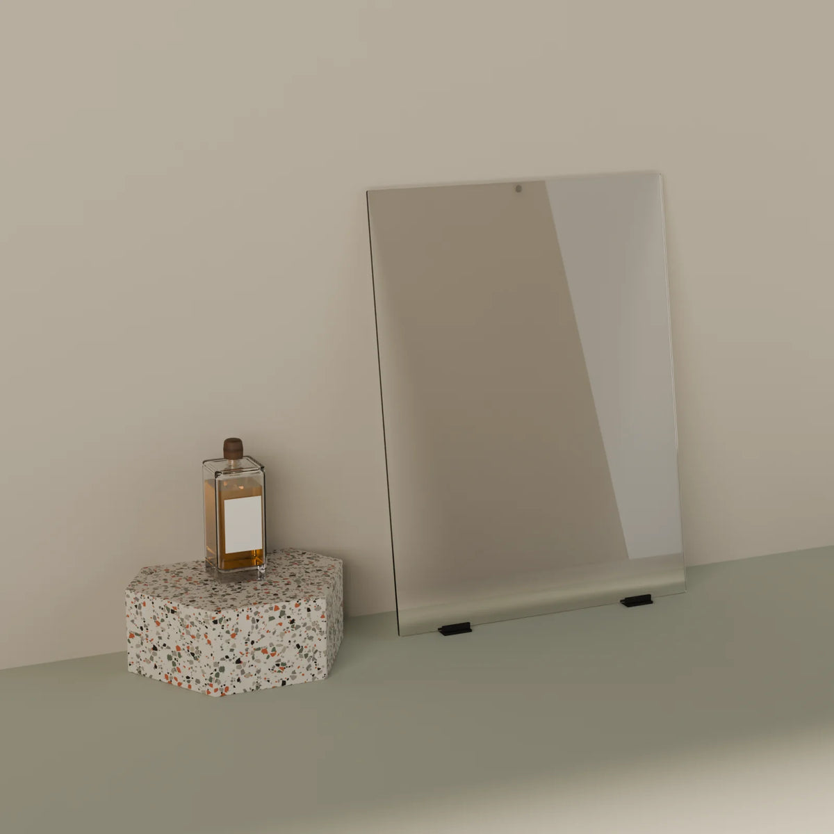 Leaning Glass Pane styled in a Still Studio set with the hex podium and spirits bottle (sold separately)