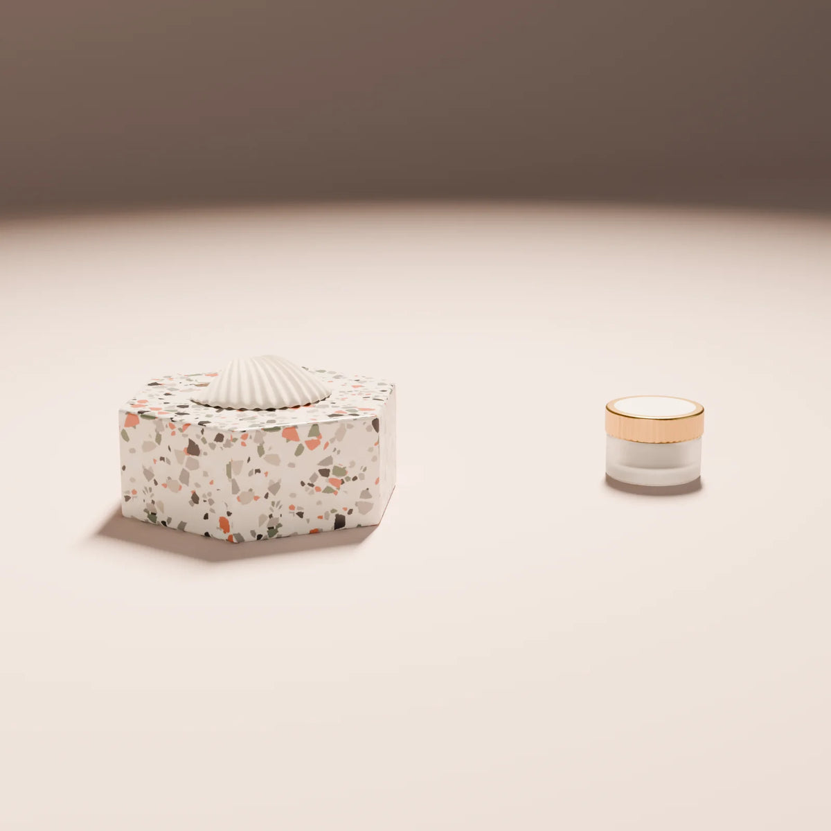 Scallop Shell styled in a Still Studio set with the hex podium and cream jar (sold separately)