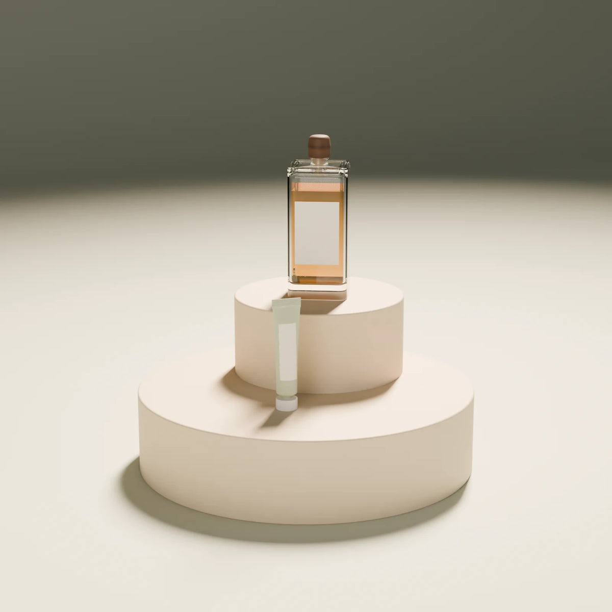 Stepped Round Podium styled in a Still Studio set with the spirits bottle and squeeze tube (sold separately)
