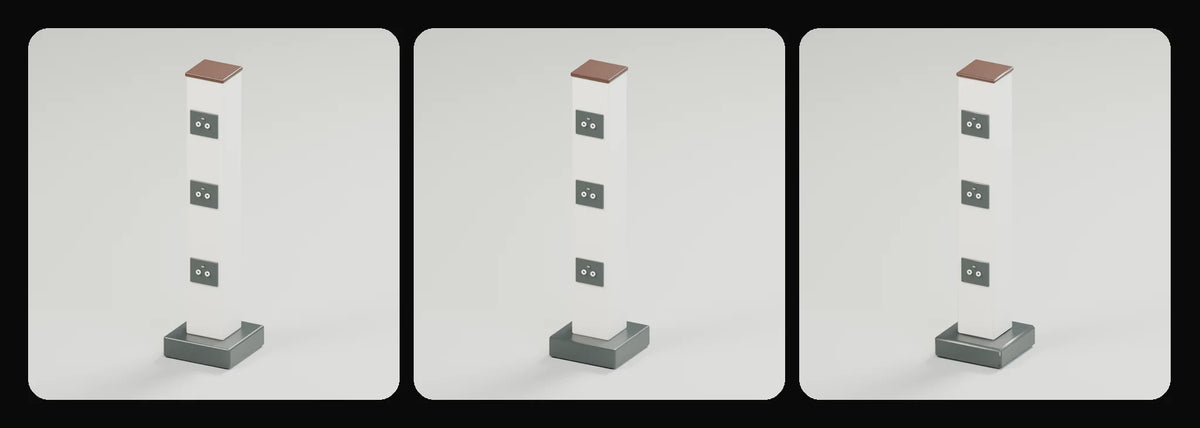 Feed power column in its three geometry profiles: Studio, Realtime and Low-poly, left to right