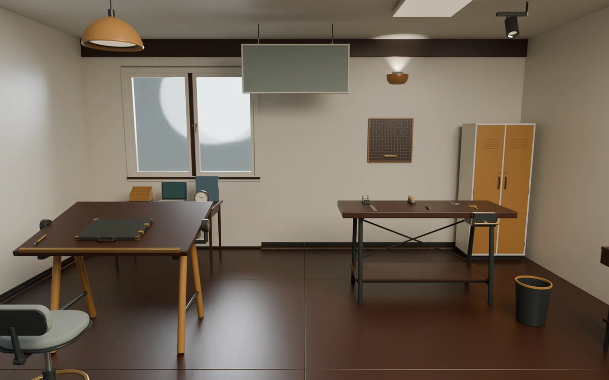 Compact Studio scene from Atelier Workspaces, wide view (render of the delivered scene)