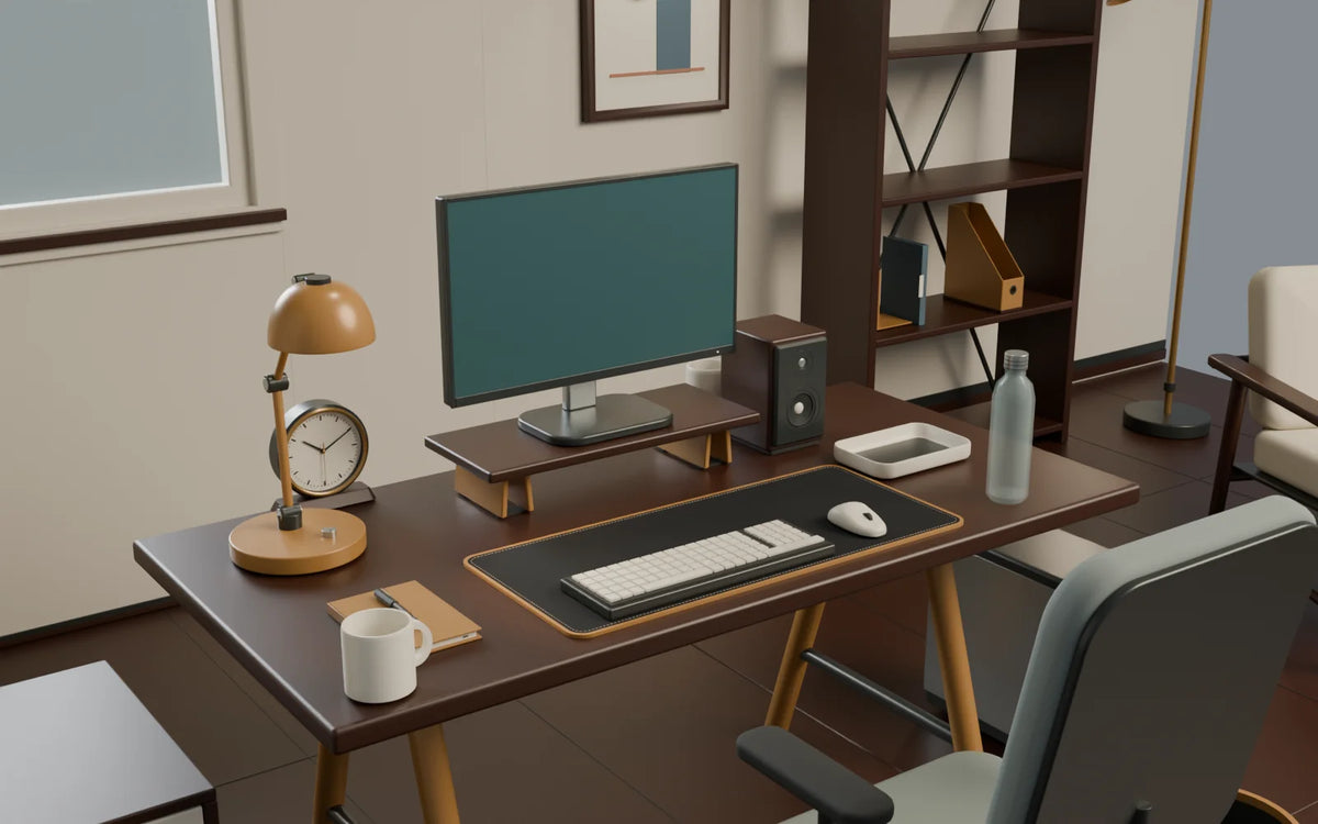 Creative Desk scene from Atelier Workspaces, close-up detail (render of the delivered scene)