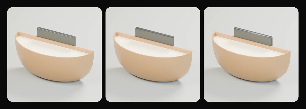 Wash wall light in its three geometry profiles: Studio, Realtime and Low-poly, left to right