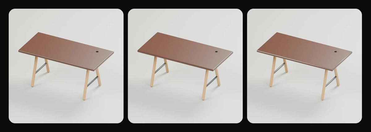 Span work desk in its three geometry profiles: Studio, Realtime and Low-poly, left to right