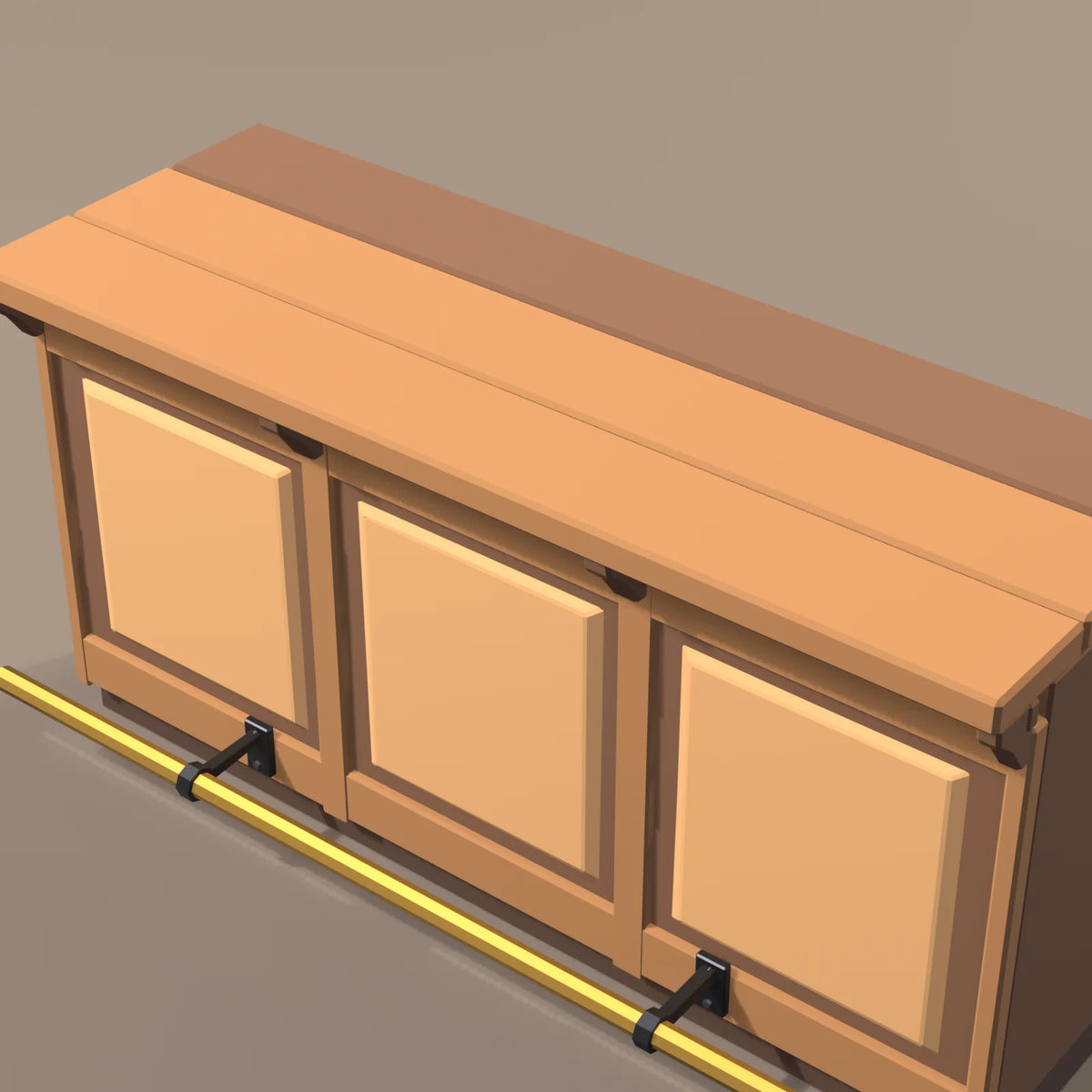 Bar counter section, close-up detail render