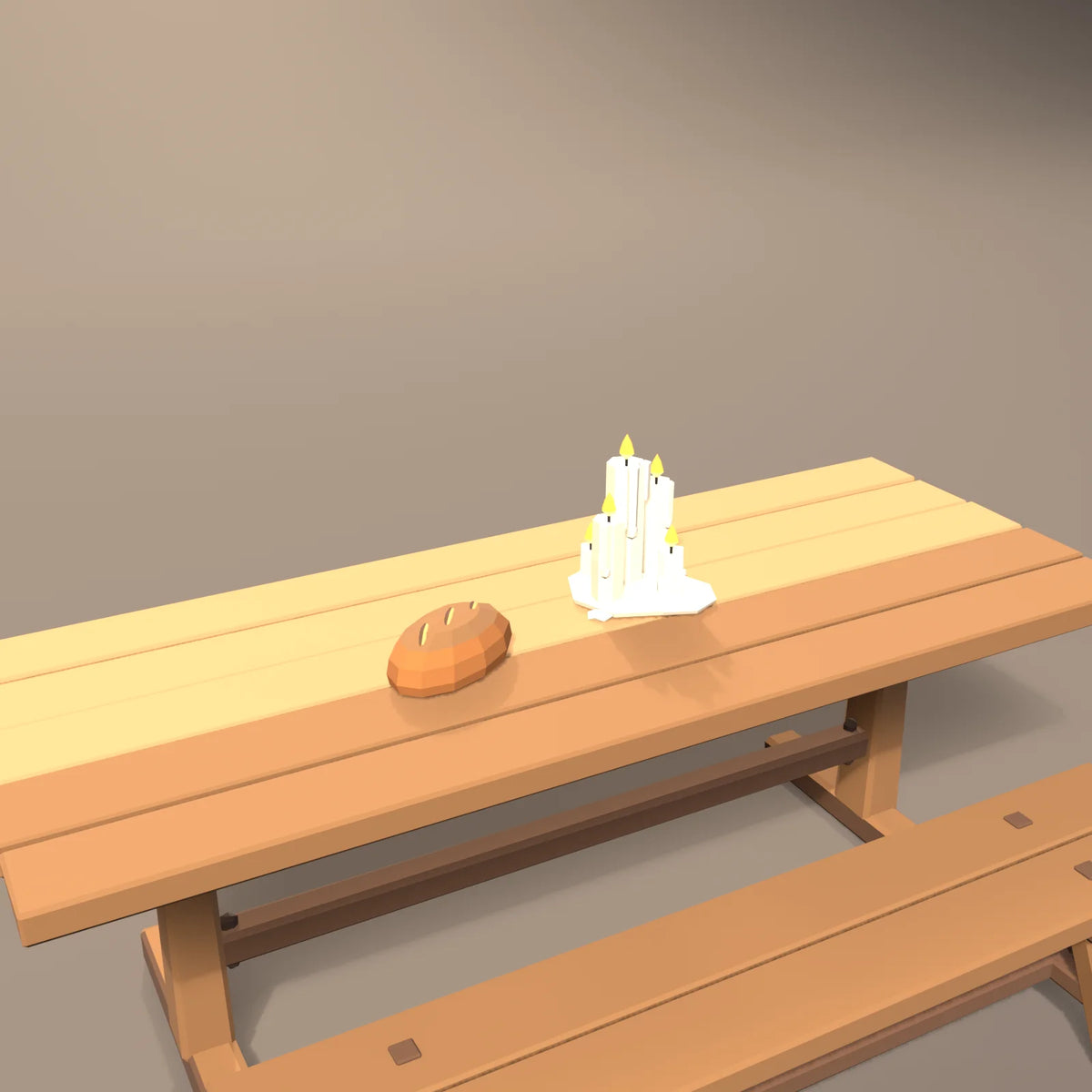 Melted candle cluster in a Hearth & Hollow setting with the tavern bench, crusty bread loaf and trestle feast table (sold separately)