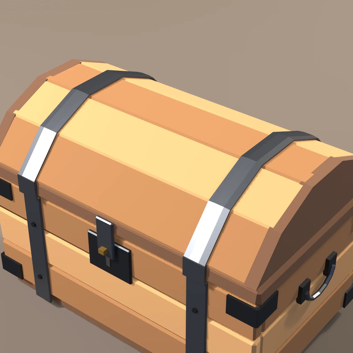 Iron-banded chest, close-up detail render
