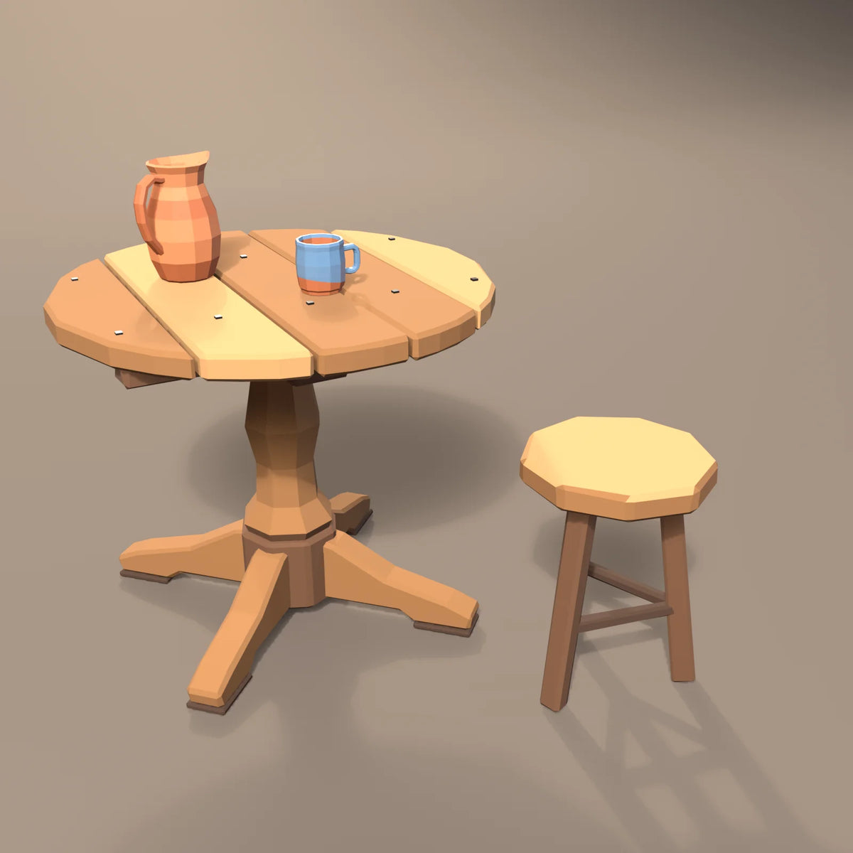 Glazed clay mug in a Hearth & Hollow setting with the clay pitcher, round pedestal table and three-legged stool (sold separately)
