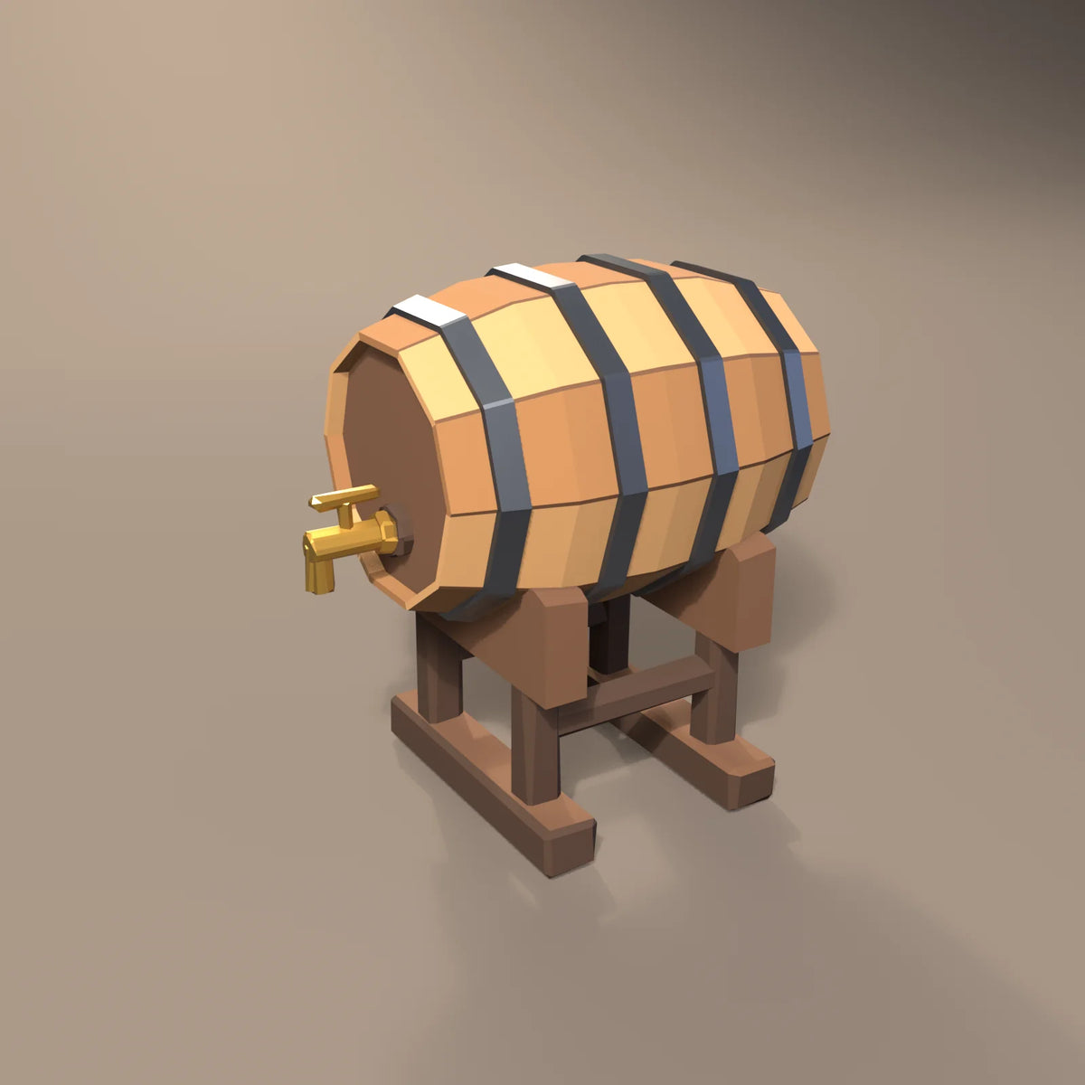 Tapped keg on cradle, Hearth & Hollow 3D asset, studio render
