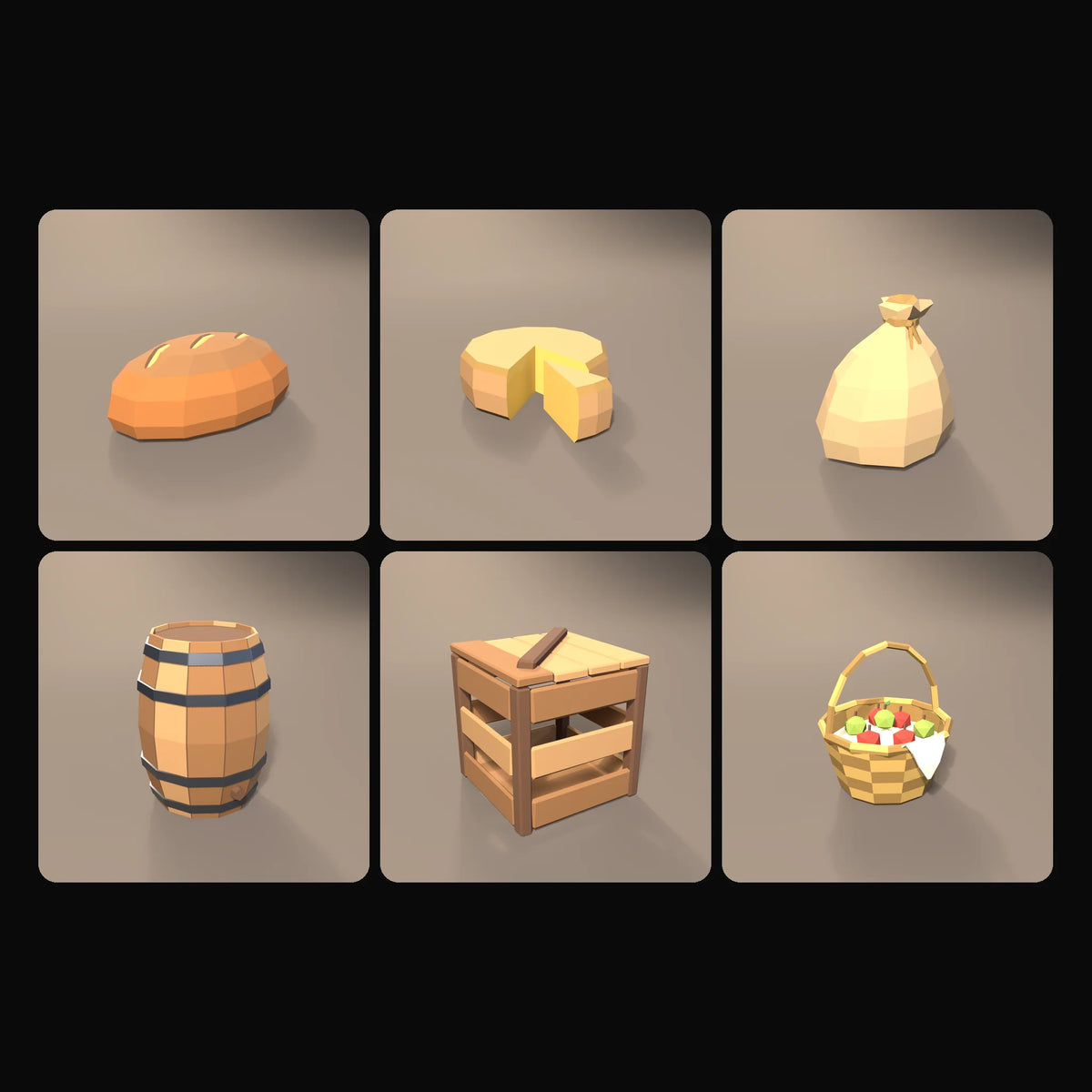 Market Goods Kit: studio renders of the 6 included assets