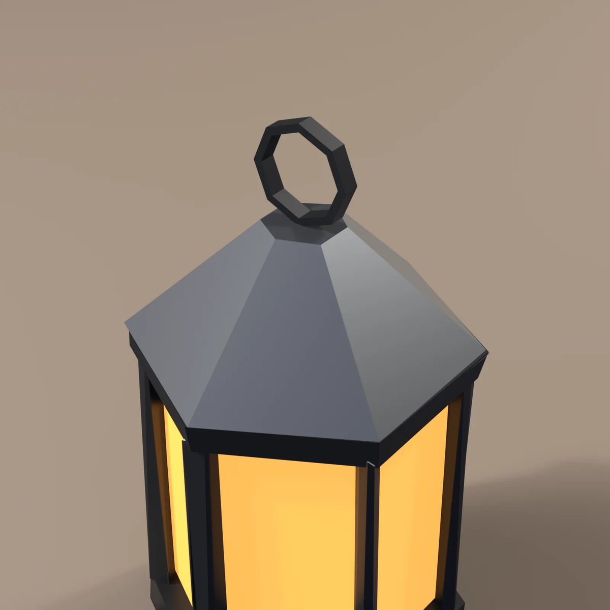 Iron hanging lantern, close-up detail render