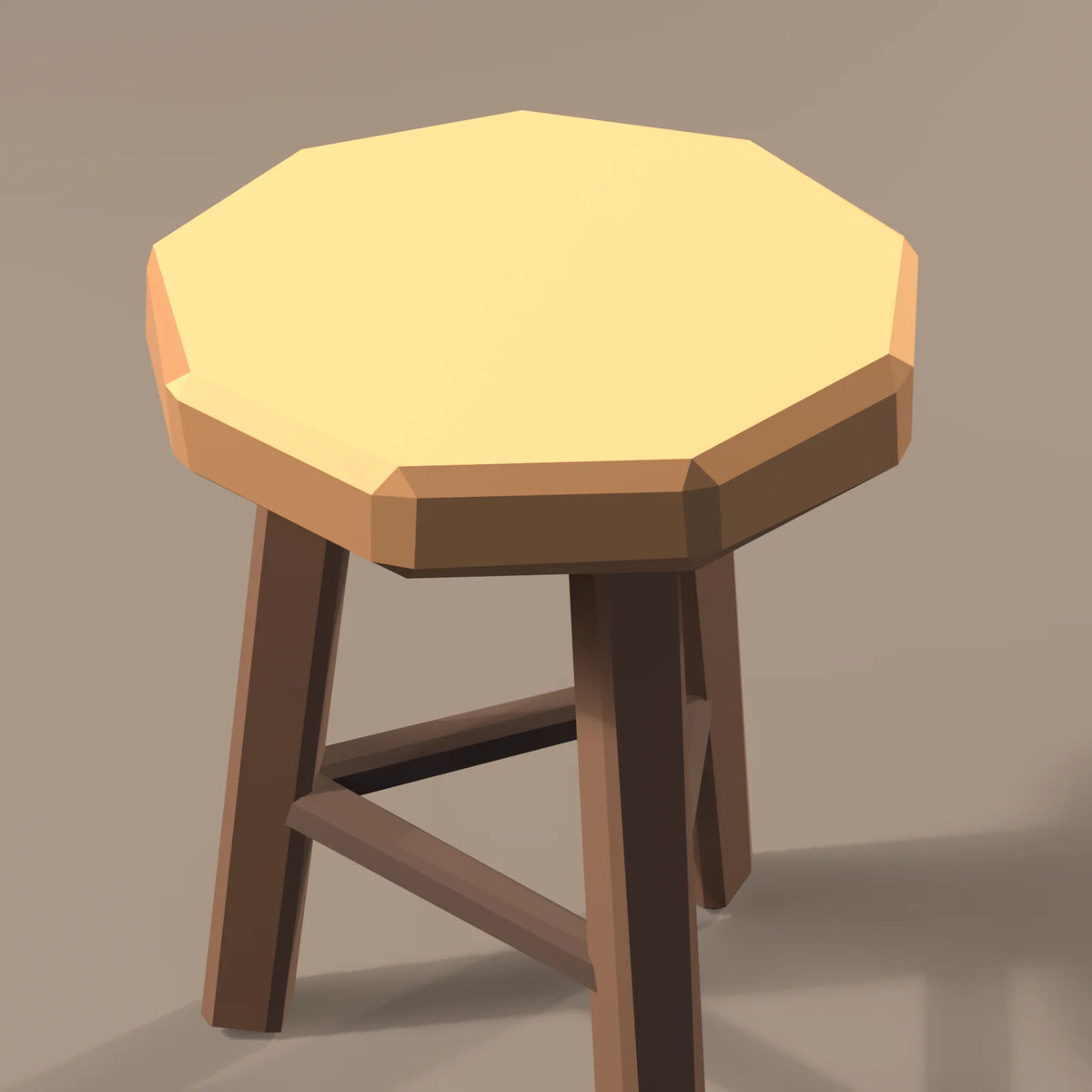 Three-legged stool, close-up detail render