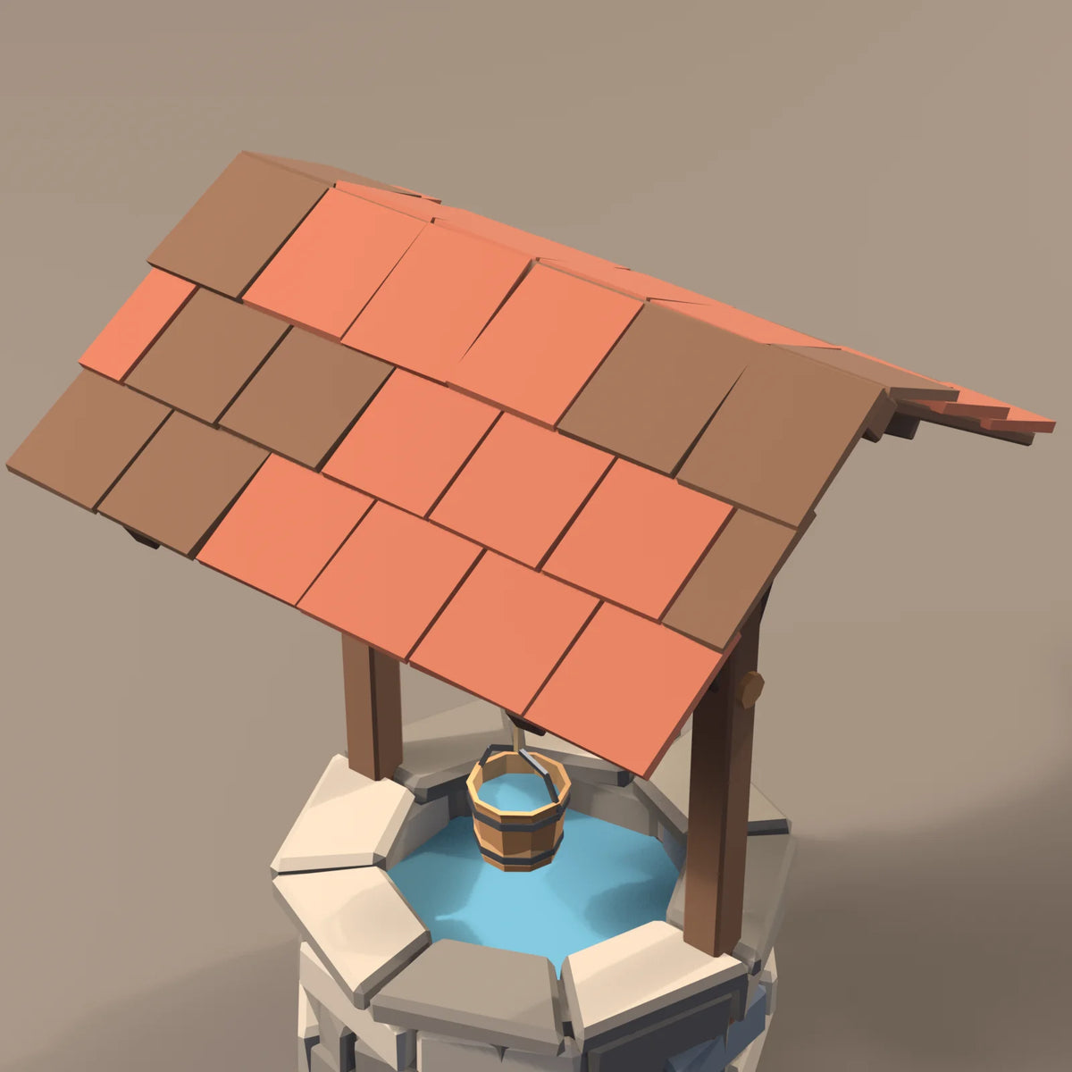 Stone village well, close-up detail render