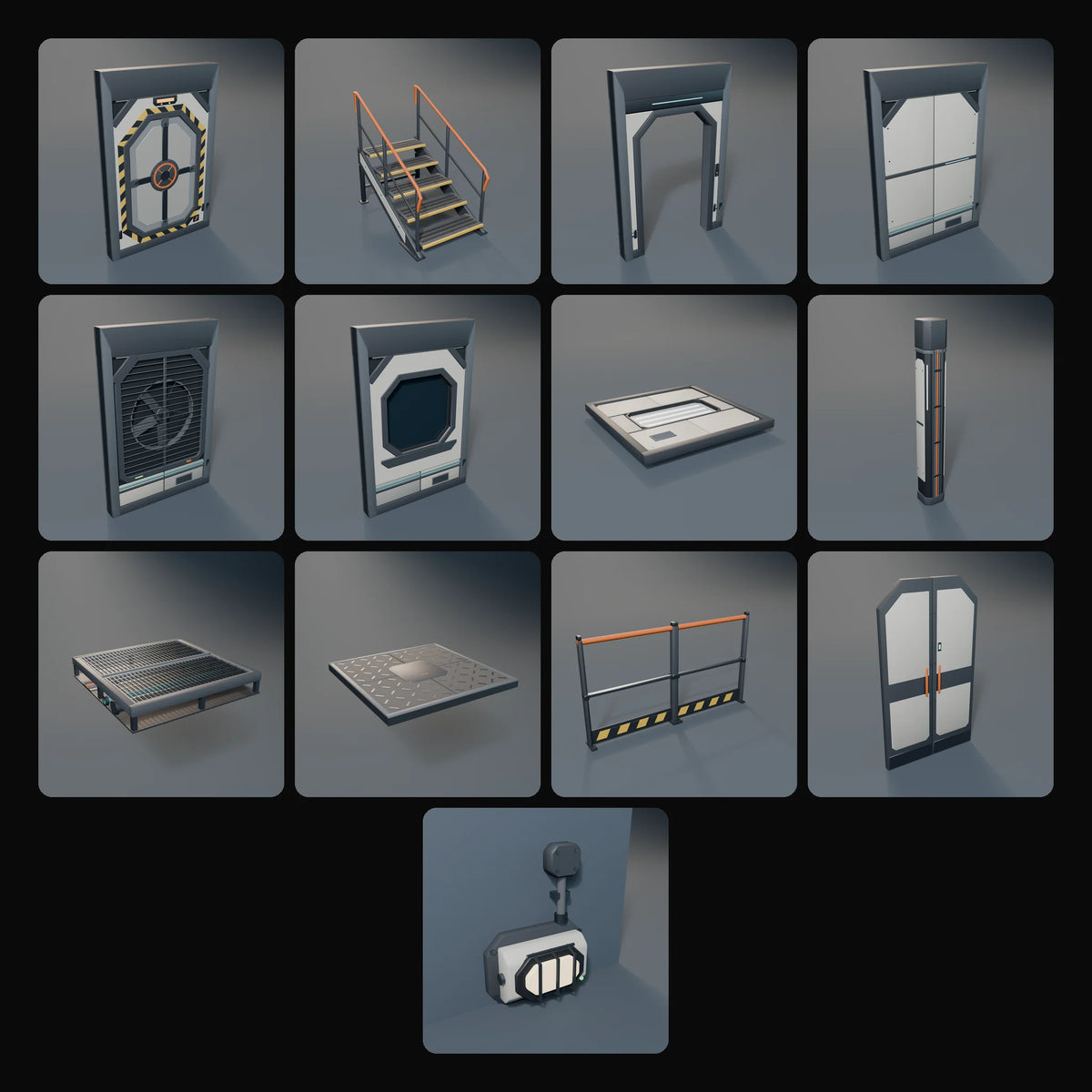 Station Module Kit: studio renders of the 13 included assets