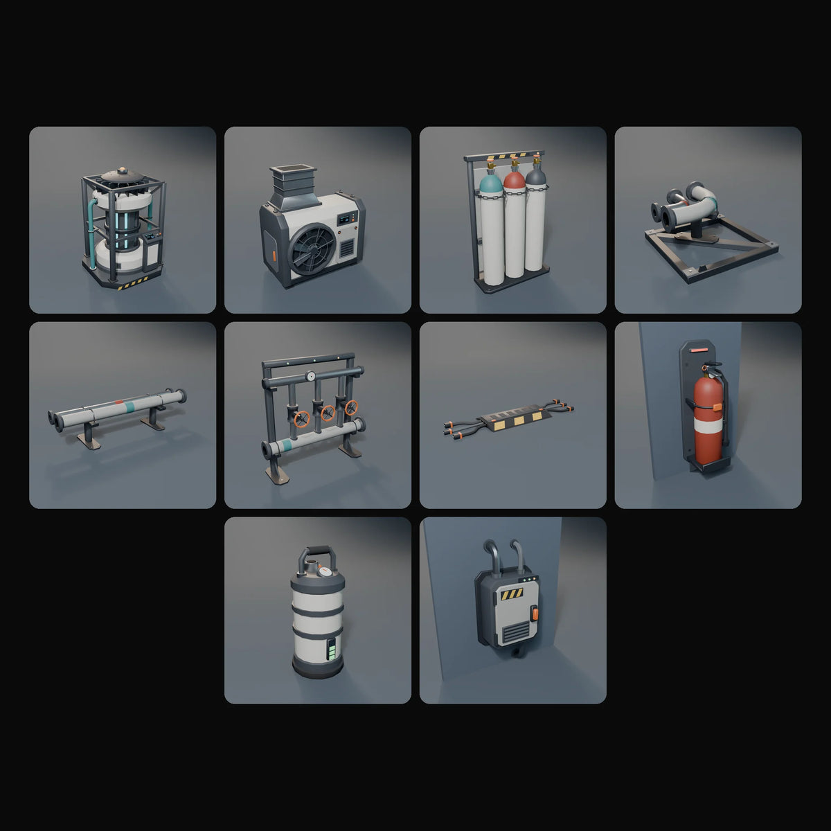 Station Utilities Kit: studio renders of the 10 included assets
