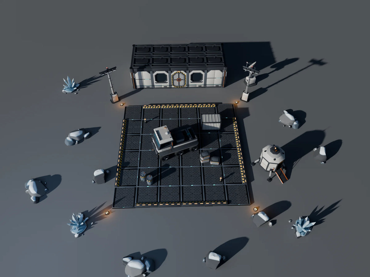 Landing Pad scene from Kestrel Station, overview from above (render of the delivered scene)