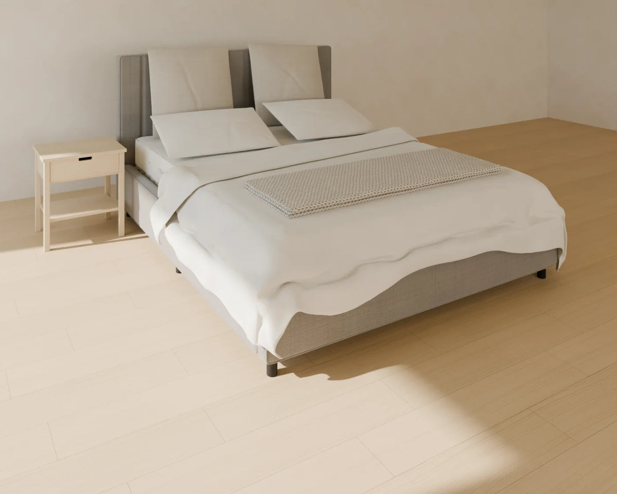 Bedside Table styled in a Linden House room with the upholstered bed (sold separately)