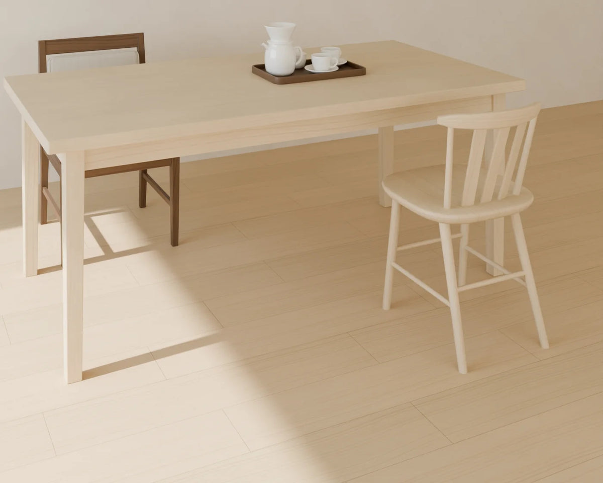 Coffee Service styled in a Linden House room with the rectangular dining table, wood dining chair and upholstered dining chair (sold separately)