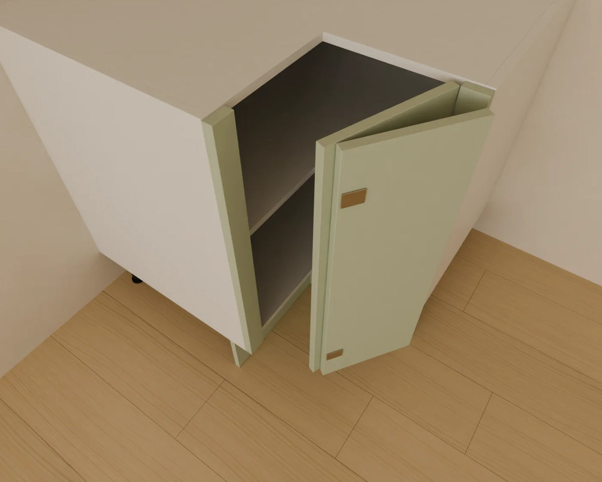 Corner Base Cabinet, close-up detail render