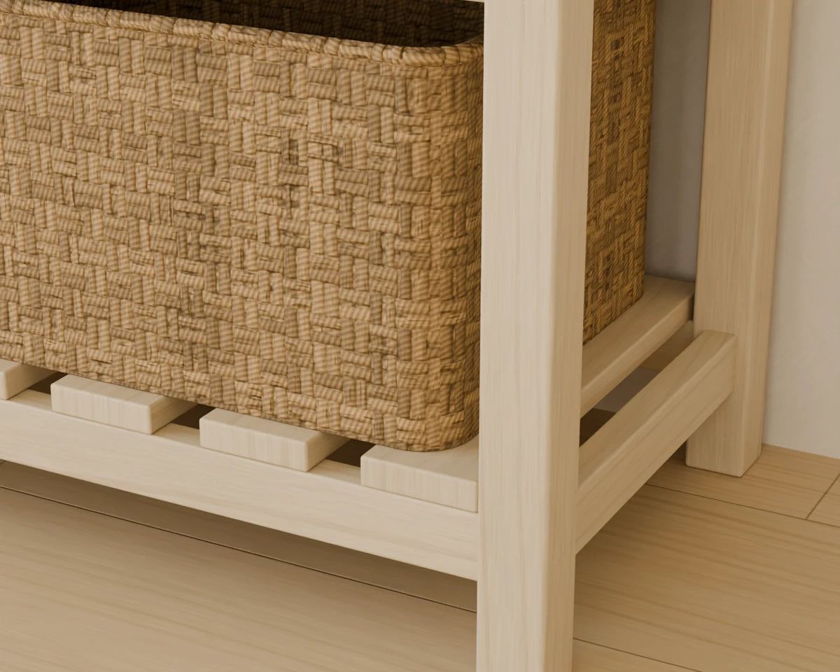 Hallway Storage Bench, close-up detail render