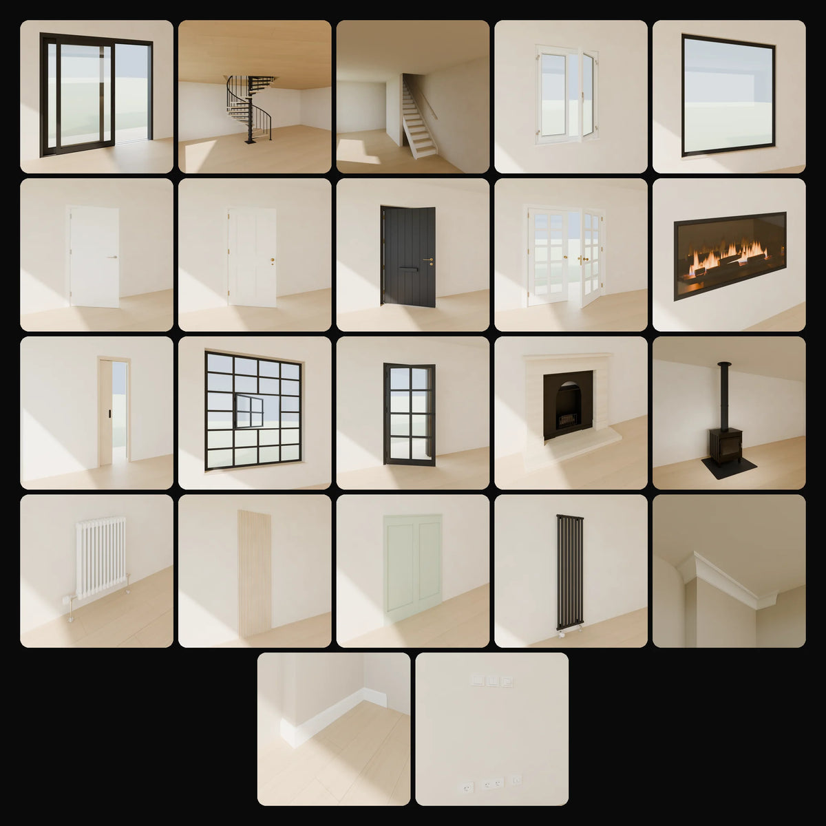Architectural Elements Kit: studio renders of the 22 included assets