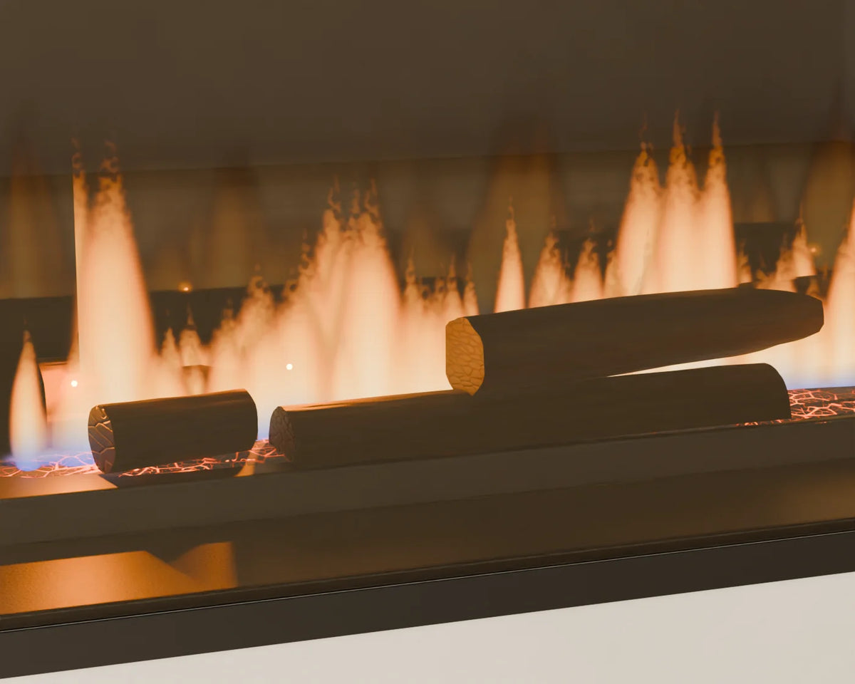 Linear Gas Fireplace, close-up detail render