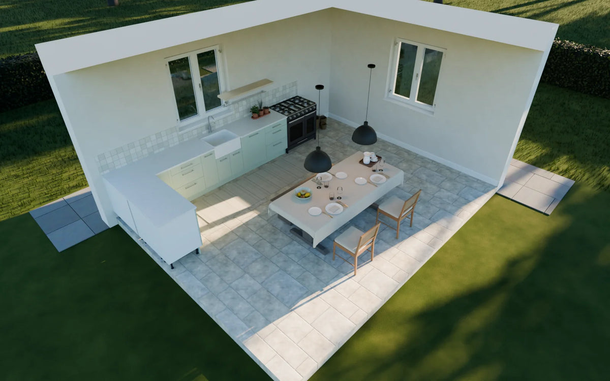 Country Kitchen scene from Linden House, eye-level view (render of the delivered scene)