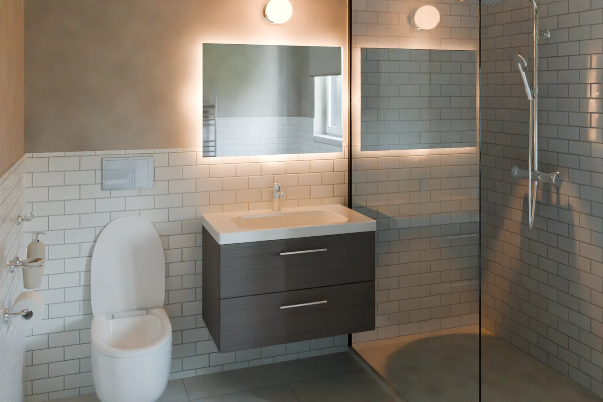 Family Bathroom scene from Linden House, wide view (render of the delivered scene)