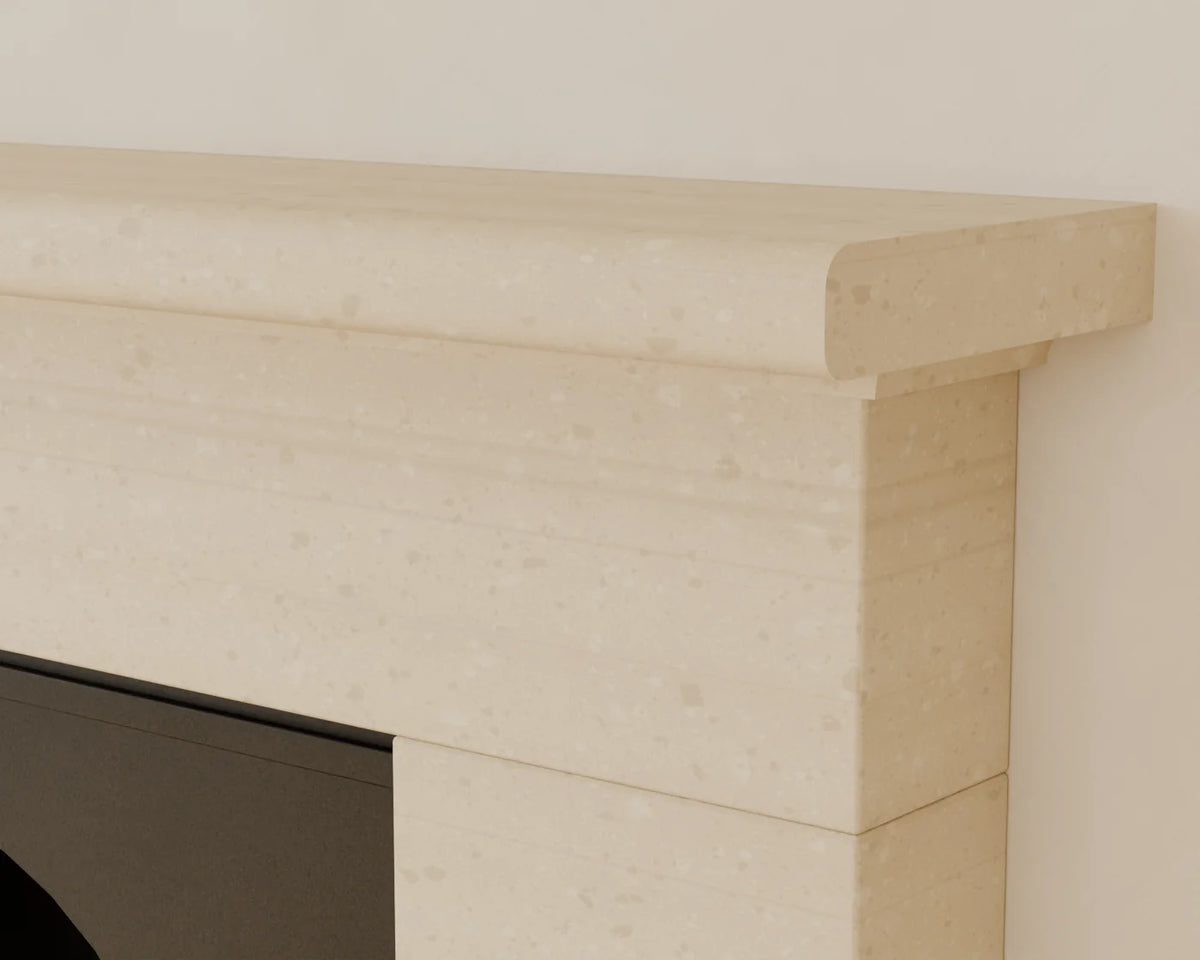 Stone Mantel Fireplace, close-up detail render