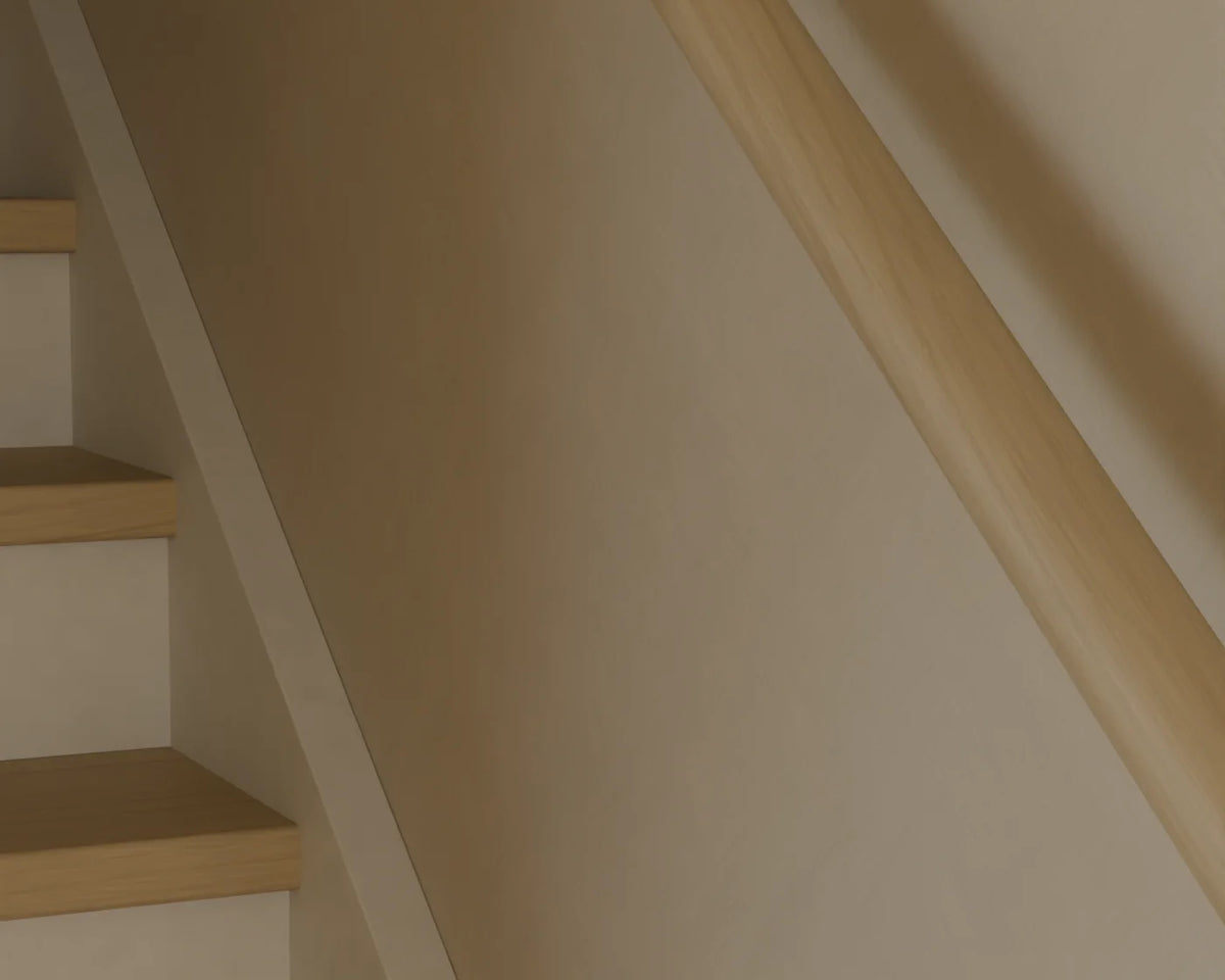 Straight Oak Staircase, close-up detail render