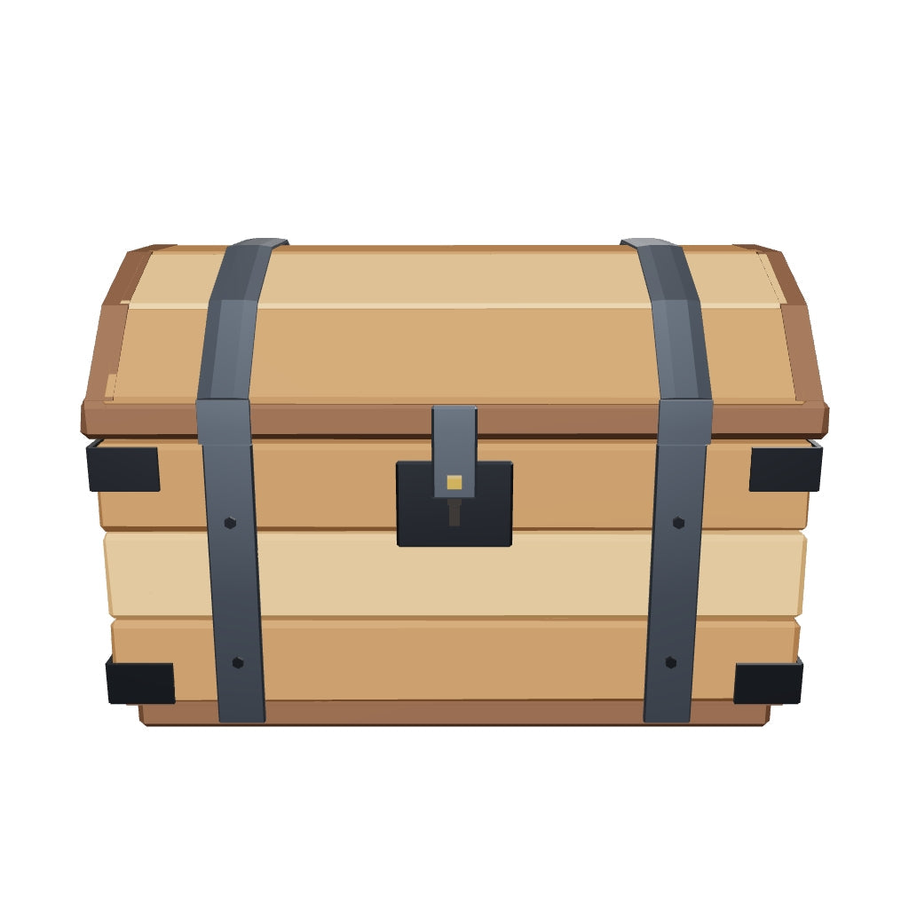 Iron-banded chest 3D model (the delivered GLB)