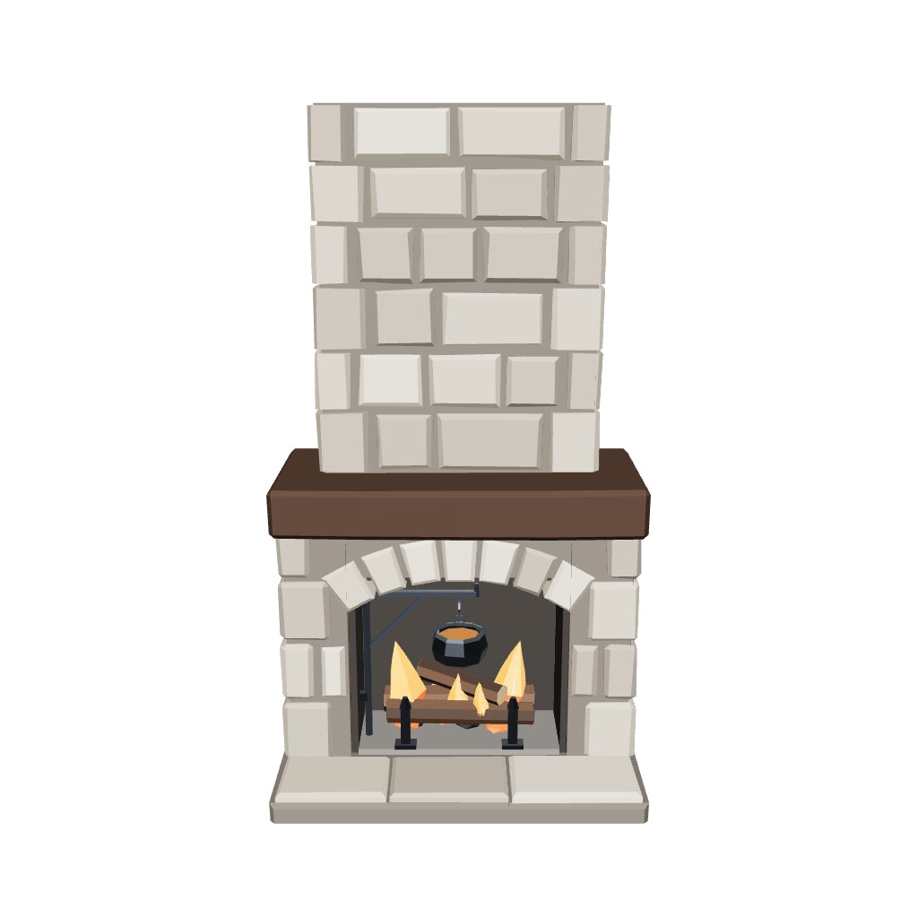 Stone hearth fireplace 3D model (the delivered GLB)