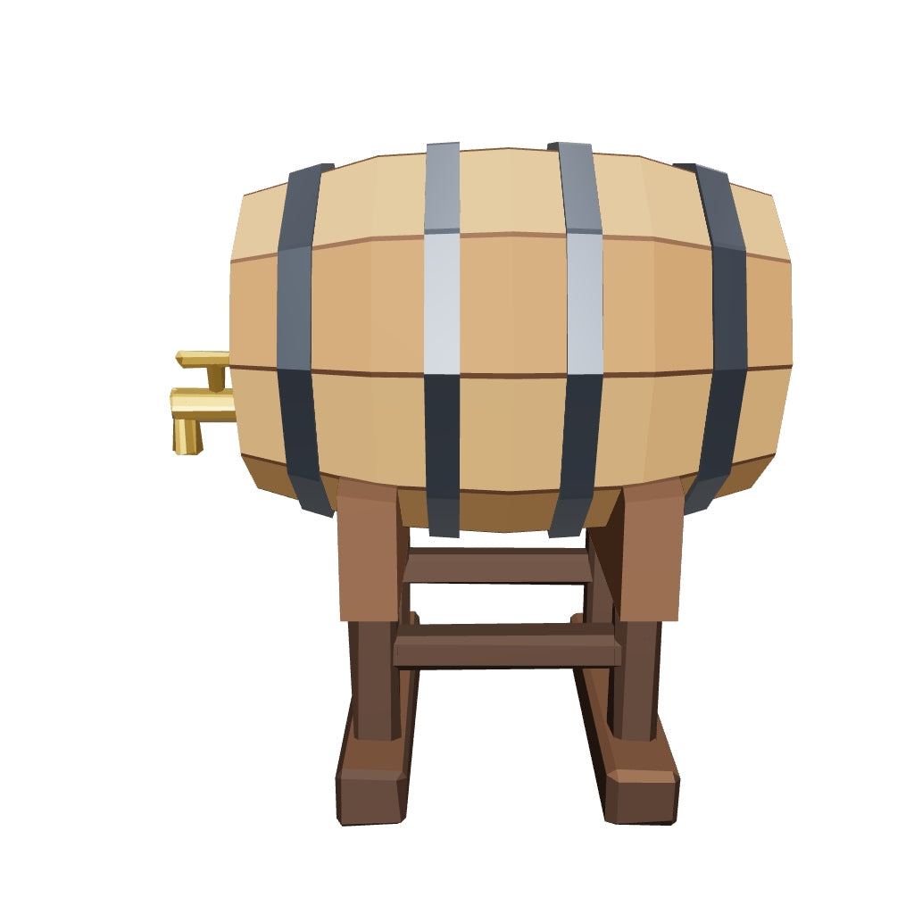 Tapped keg on cradle 3D model (the delivered GLB)