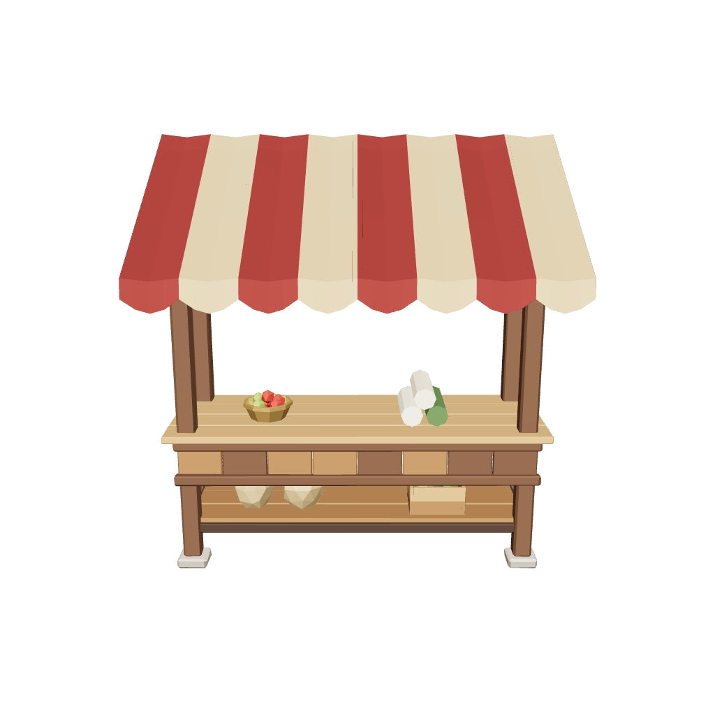 Awninged market stall 3D model (the delivered GLB)