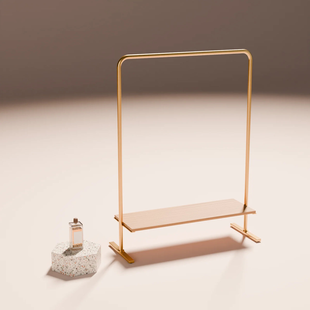 Garment Rail styled in a Still Studio set with the hex podium and spirits bottle (sold separately)
