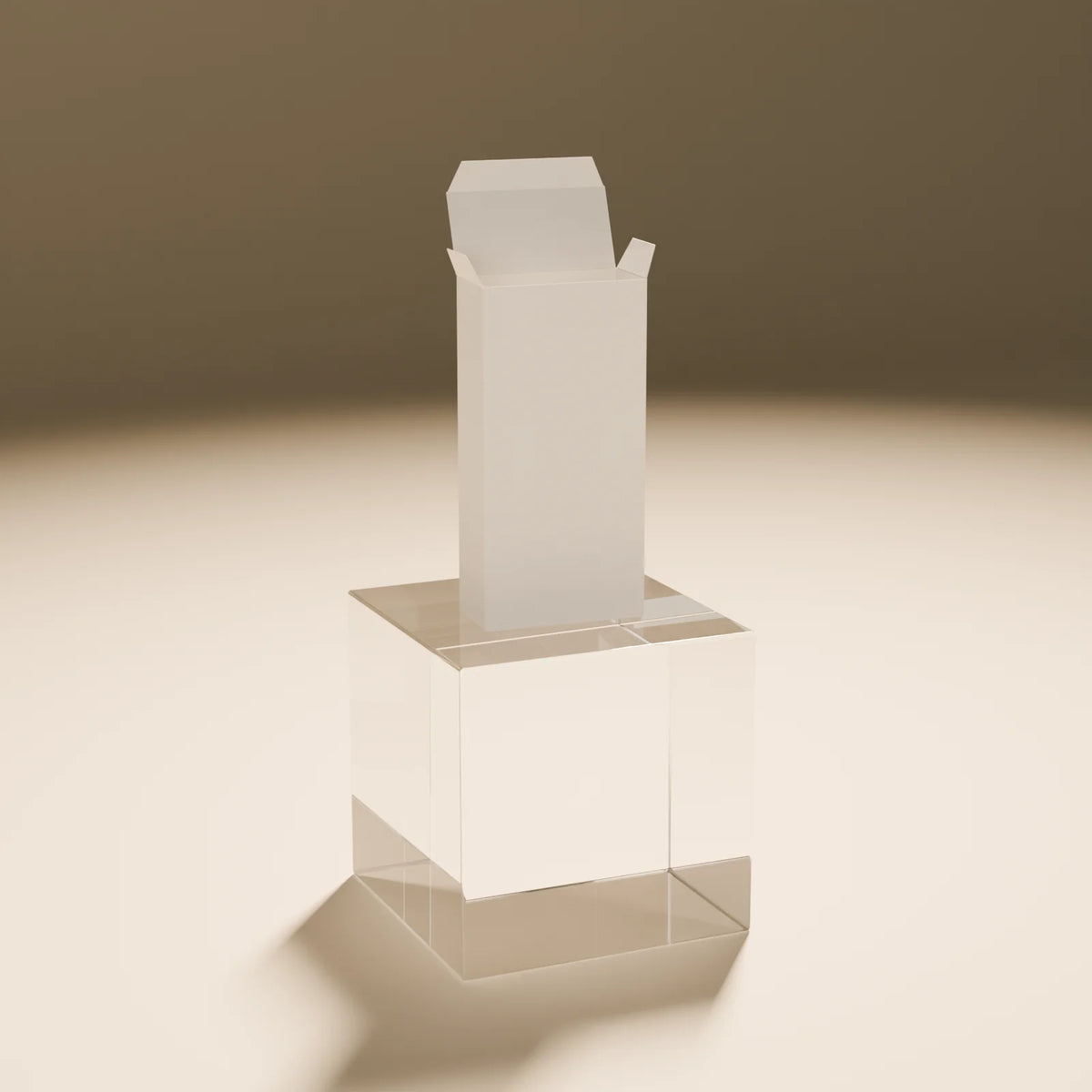 Glass Cube Riser styled in a Still Studio set with the folding carton (sold separately)