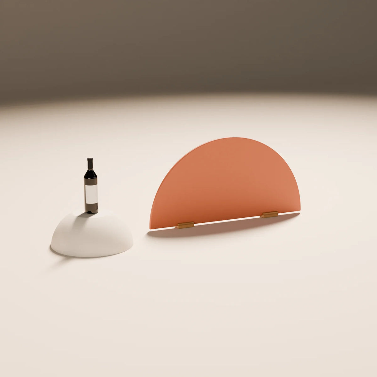 Half-Moon Backdrop styled in a Still Studio set with the cut dome podium and wine bottle (sold separately)
