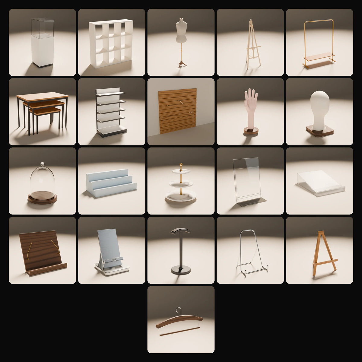 Retail Display Kit: studio renders of the 21 included assets